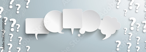 Cuadros en Lienzo White Question Marks Speech Bubbles Gray Centre Header