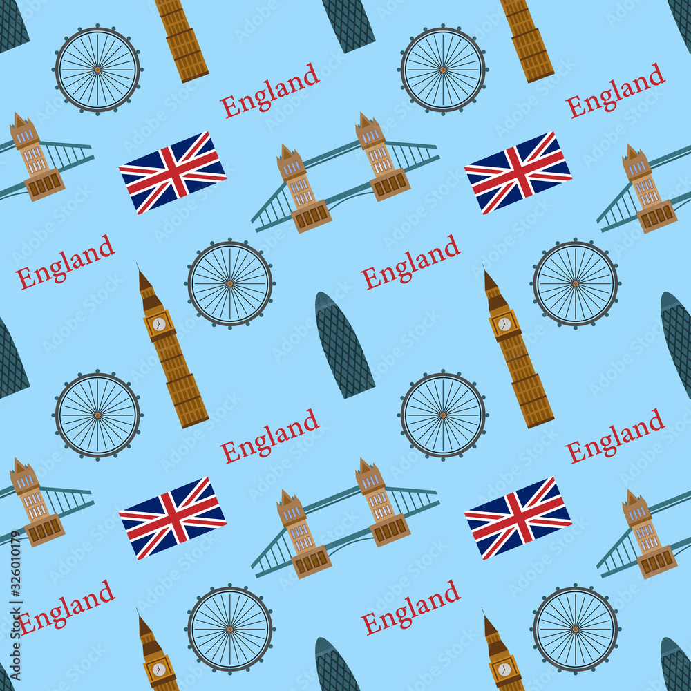 Englan Patterns Seamless Pattern Of England With Famous Landmarks. Template Can be Used ...