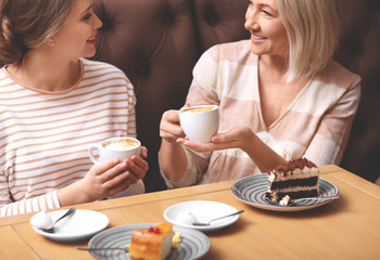 Mother and her adult daughter spending time together in cafe