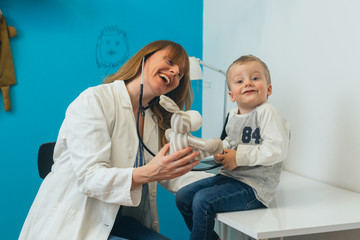 young baby boy at the pediatrician doctor office