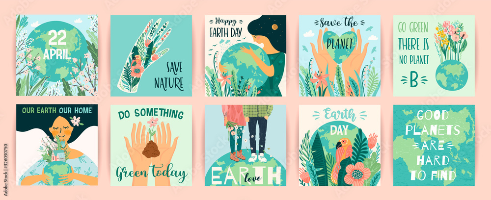 Earth Day. Save Nature. Vector templates for card, poster, banner, flyer - obrazy, fototapety, plakaty 