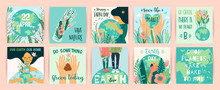 Earth Day. Save Nature. Vector Templates For Card, Poster, Banner, Flyer