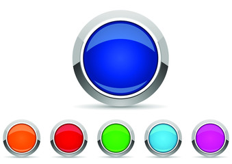 Fototapete - set of silver metallic chrome border web buttons in 6 color options, vector icons template