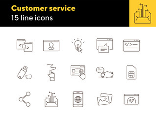 Canvas Print - Customer service icons. Set of line icons. Social media, smartwatch, flash driver. Internet connection concept. Vector illustration can be used for topics like communication, technology, connection