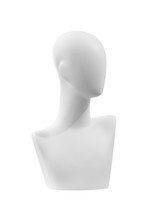 Mannequin Isolate On A White Background. Faceless Mannequin Close Up. Fashionable Mannequin Without Eyes And Mouth.