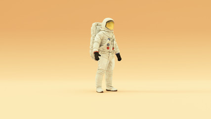 Wall Mural - astronaut with gold visor and white spacesuit with warm cream background with warm diffused lighting