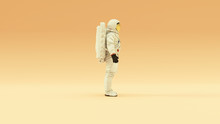 Astronaut With Gold Visor And White Spacesuit With Warm Cream Background With Warm Diffused Lighting Side View 3d Illustration 3d Render