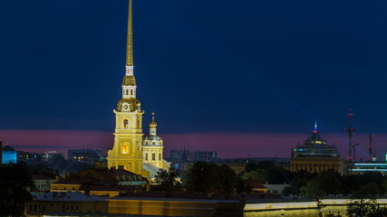 Wall Mural - The Peter and Paul Fortress night timelapse is the original citadel of St. Petersburg, Russia