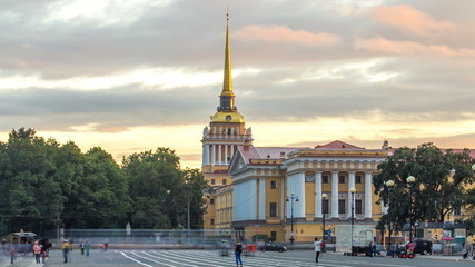 Canvas Print - Building of naval engineering Institute Admiralty on Palace square timelapse . St.Petersburg, Russia