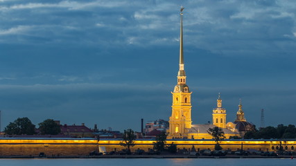 Wall Mural - The Peter and Paul Fortress day to night timelapse is the original citadel of St. Petersburg, Russia