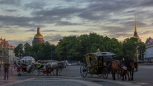 Two Coaches For Walks On The Palace Square Timelapse In St. Petersburg