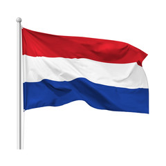 Wall Mural - Flag of the Kingdom of the Netherlands in the wind on flagpole, isolated on white background, vector