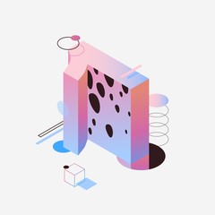 Poster - Number one in pastel colors. Isometric digit 1 isometric. 3d character decorated with geometric shapes and texture