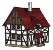 The vectorized hand drawing of a historical half timbered house