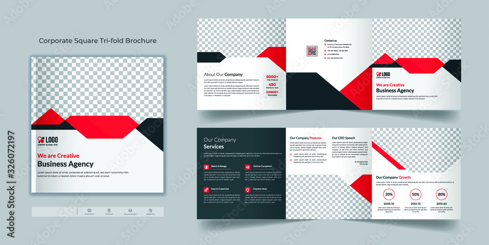 Corporate square tri fold brochure template Stock Vector | Adobe Stock