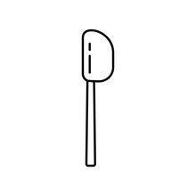 Silicone Spatula Icon. Linear Logo Of Kitchenware. Black Simple Illustration Of Flexible Rubber Spoon. Contour Isolated Vector Image On White Background