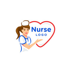 nurse logo, Beautiful smiling woman nurse isolated on white background. woman nurse with doctor presenting pose logo vector icon illustration