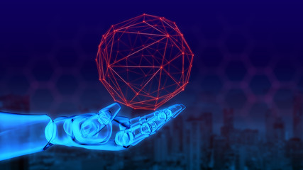 Concept of Digital world of the future. robotic touch holograms datas digital sphere and mesh network abstract,3D rendering.