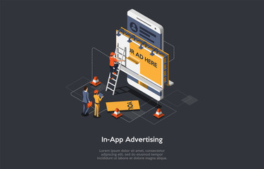 Poster - internet advertising concept. advertising strategies and development, social media. marketers search