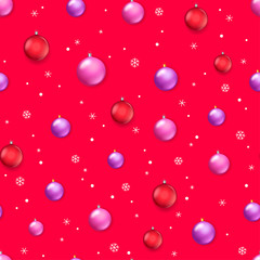 Poster - Winter holidays seamless background with christmas baubles. Wrapping paper vector design
