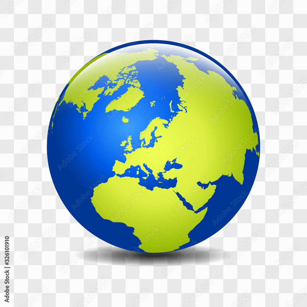 Earth Globe Vector Modern Style Illustration With Shiny and Shadow ...