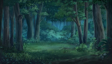 Light And Forest - Night , Anime Background , Illustration.	