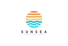 Abstract Vintage Circular Sun And Sea Wave Logo. Flat Vector Logo Design Template Element.