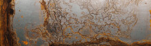 Steel Textured Metal Sheet With Heavy Rust. Background Banner. Top View. Flat Lay