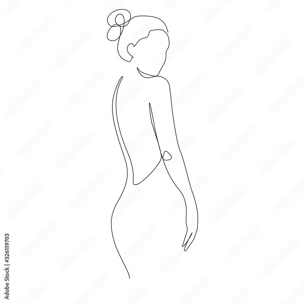 Vektor Silhouette of a woman in a dress one line drawing on white isolated  background. Vector illustration ve slub Stock | Adobe Stock