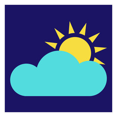 Aufkleber - Modern icon illustration of sun with cloud on blue backdrop. Blue background. Vector icon. Graphic vector art. Simple element illustration. Social media web banner.