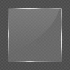 Poster - Glass frame isolated on transparent background. Realistic glass transparent banner. Glowing borders. Vector illustration EPS 10.