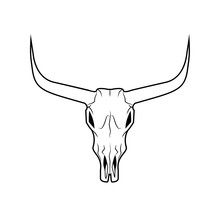 Bull Skull With Horns, Native Americans Sign, Flat Illustration Isolated On The White Background 