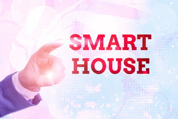 Poster - writing note showing smart house. business concept for homes that have electronic devices and contro