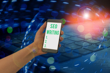 Poster - Conceptual hand writing showing Seo Writing. Concept meaning grabbing the attention of the search engines using specific word