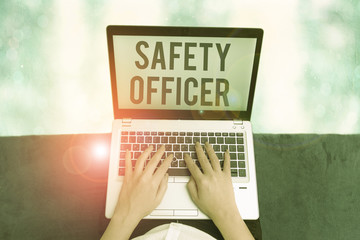 Poster - Conceptual hand writing showing Safety Officer. Concept meaning a demonstrating responsible for ensuring safety regulations