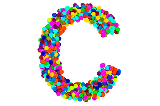 Letter C from confetti. 3D rendering