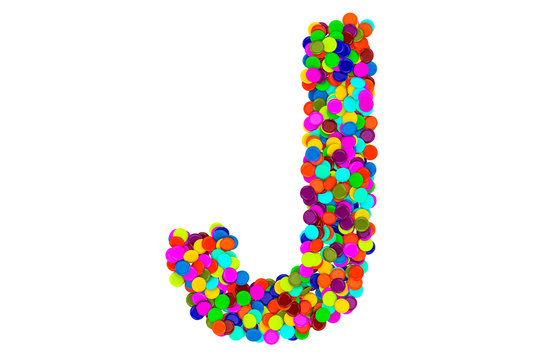 Letter J from confetti. 3D rendering