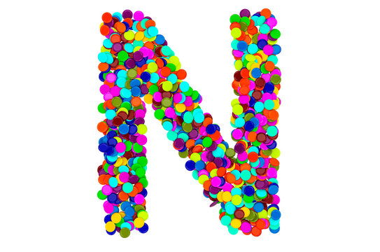 Letter N from confetti. 3D rendering