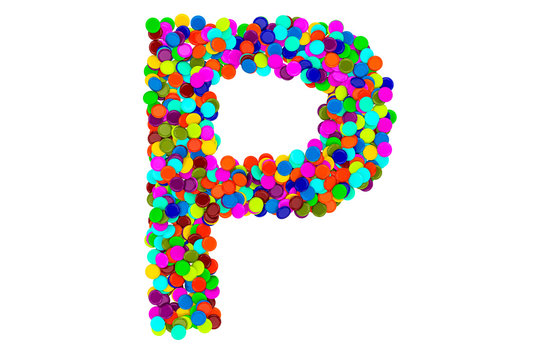 Letter P from confetti. 3D rendering