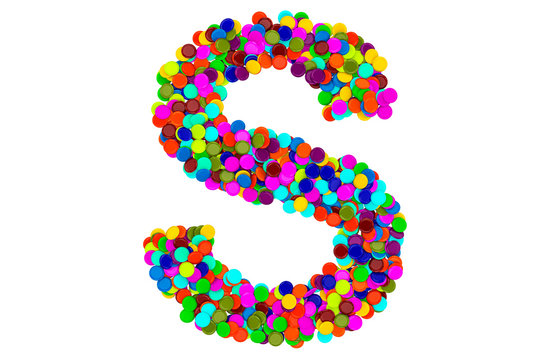 Letter S from confetti. 3D rendering
