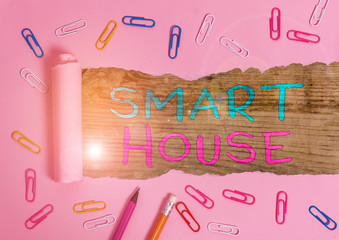 Poster - handwriting text smart house. conceptual photo homes that have electronic devices and controlled rem