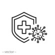 immune from flu germ icon, virus protection, hygiene shield, bacterial prevention, thin line web symbol on white background - editable stroke vector illustration eps10