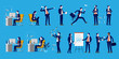 Office people set - A collection of business characters to populate your workplace scene. Businessmen, businesswomen, handshake, presentation and working people. Vector illustration.