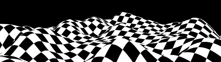 Poster - Hallucination. Optical illusion. Twisted illustration. Abstract futuristic background of squares. Dynamic wave. Vector.