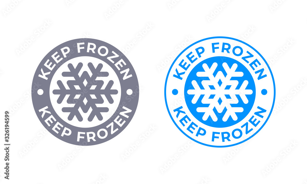 Keep frozen vector food product package label. Keep frozen in fridge, snowflake icon - obrazy, fototapety, plakaty 