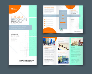 Wall Mural - Tri fold brochure design with line shapes, corporate business template for tri fold flyer. Creative concept folded flyer or brochure.