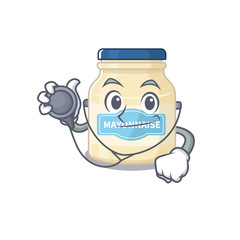 Sticker - A mascot picture of mayonnaise cartoon as a Doctor with tools