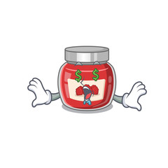 Sticker - Happy rich raspberry jam cartoon character with Money eye