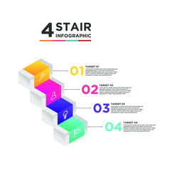 Wall Mural - 4 stair step timeline infographic element. Business concept with four options and number, steps or processes. data visualization. Vector illustration.