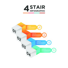 Wall Mural - 4 stair step timeline infographic element. Business concept with four options and number, steps or processes. data visualization. Vector illustration.